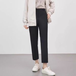 Gray Straight Leg Suit Pants Elegant Smoking Pants Casual Long Trousers for Women Natural Waist Polyester Blend Fabric