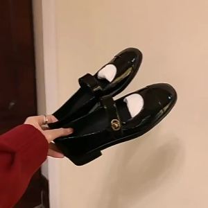 รุ่นหนังแกะ ～ รองเท้าบัลเล่ต์เนื้อนุ่มพิมพ์ลายเสือดาวสไตล์เกาหลีคุณยายแมรี่เจนรองเท้าชั้นเดียวทรงพั้มพ์ผู้หญิงพื้นแบน