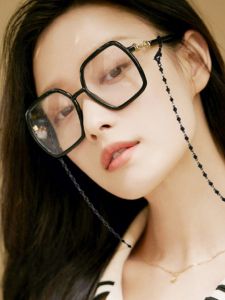 NiNi Celebrity Style Sunglasses Chain Rose Gold and Black Titanium Steel Necklace for Women DIY Non-Fading Accessory