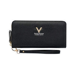 กระเป๋าสตางค์แบบยาวซิปคู่ความจุขนาดใหญ่สำหรับผู้หญิง กระเป๋าใส่โทรศัพท์มือถือสองชั้นความจุสูงแบบเรียบง่าย