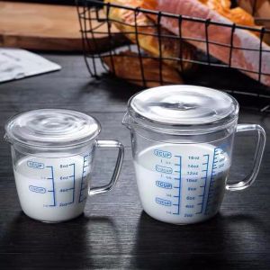 Heat-Resistance Glass Childrens Milk Cup with Scale Microwave Oven Measuring Cup Transparent Graduated Glass with Lid