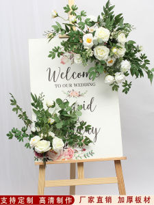 Wedding Welcome Board Water Sign Flower Engagement Sign Floral Artificial Silk Flower Party 4S Shop Exhibition Hall Prop Decoration