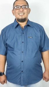 TQ - Kemeja Pria Dewasa Big Size Lengan Pendek Hitam Biru Putih