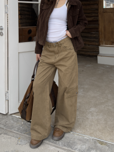 Don Cry Mens Vintage Workwear Pants Wide Leg Straight Cut Casual Trousers Cotton Retro Style Comfortable Loose Fit Jeans