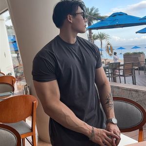 Large Size 300 Pounds Solid Color Versatile Short Sleeve T-Shirt Mens Summer Sport Casual Breathable Training Fitness Top