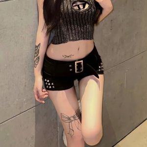Hot Girl Dark Rivet Low Waist Elastic Versatile Super Short Jeans Shorts Women Pure Desire Bodycon Tight Butt Hot Pants
