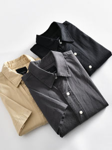 Retro Japanese Style Mens Casual Cotton Shirt Summer New Loose Fit Short Sleeve Workwear with Big Pockets Youth Trend