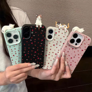 Small Flower With 3D Cute Cat Case For iPhone 17 16 Pro Max 11 12 13 14 15 Pro Max 17 Air 15 16 Plus Shockproof Soft Cover Funda