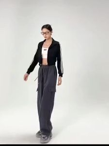 HVDENIM Womens Wide Leg Corduroy Cargo Pants High Waist Plus size Loose Straight Leg Pants For Women M-4XL