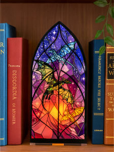 Acrylic Candle Holder Gothic Arch Design with Colorful Dragon & Starry Sky Pattern Tabletop Decor for HomeLiving Room & Bedroom