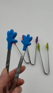 3Pcs Creative Small Palm Silicone Food Tongs Stainless Steel Ice Clip Mini Dessert Ice Candy Food Dishes Bbq Clip Diy Kitchen Tools