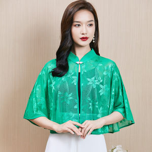 ย้อนยุค ชุดกี่เพ้า ลูกไม้ ผ้าคลุมไหล่เปิด คาร์ดิเกน ผู้หญิง ฤดูร้อน หลวม เสื้อแจ๊กเก็ตป้องกันแสงแดดแบบบาง เรียบหรู Cowl เสื้อโค้ท