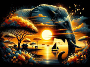 Huacan Diamond Mosaic Elephant Animal Tree Sunset Landscape Full Round Square Full Diamond Painting Art Kit Wall Decor