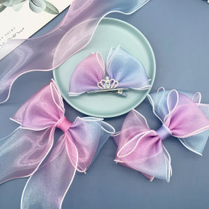 Handmade Rainbow Gradient Color Sash DIY Princess Butterfly Knot Childrens Hair Accessories Headwear Material Ribbon Bowknot
