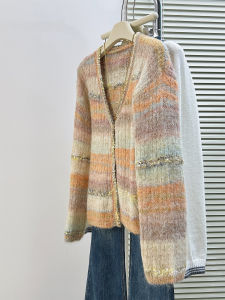 QINGNAER | Elegant Loose Striped V-Neck Knit Sweater