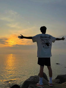 Áo Thun Nam Tay Ngắn Cotton Nguyên Chất Phong Cách Mỹ Cổ Điển Mùa Hè Rộng Rãi Thường Ngày in Chữ Kháng Khuẩn