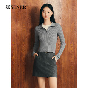 French Style Polo Collar Wool Pearl Yarn Glitter Textured Knitwear