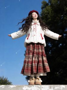 XUECAIQI | Sweet Stylish Two-piece Set Cotton Coat Plaid Skirt