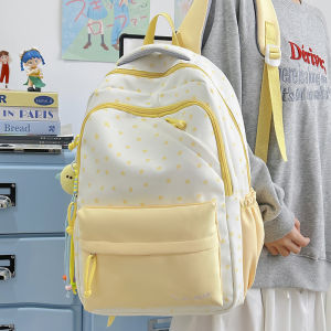 High Capacity School Backpack for Junior High Travel Womens Bag Color Block Cute Female Satchel Sweet College Style Nylon Material