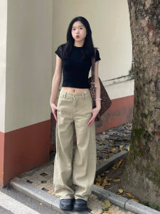Quần Jeans Ống Rộng Dài Cạp Cao Màu Khaki Retro Cho Nữ Quần Jeans Ống Rộng Kiểu Dáng Thẳng Phong Cách Mỹ Quần Jeans Thường Ngày