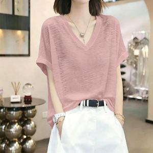 V.C.I | Womens Pink Bamboo Cotton Ice Silk V-neck T-Shirt