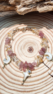 Vòng Tay Handmade Đá Strawberry x Citrine Hợp Mệnh Hỏa Thổ - Cân Bằng Cảm Xúc Thu Hút Tình Yêu -Bluegems