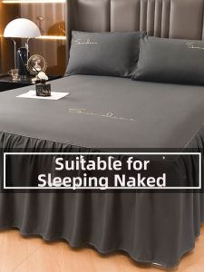 LINGYUN | Solid Color Water Washed Cotton Fleece Bed Sheet Set with Skirt