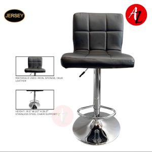 Jersey Barstool Height Adjustable | Hydraulic Kitchen Counter Square Island Bar Stool with Back - Black JS-BS01-B