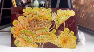 Tranh sơn mài - HOA SEN - Size 50x80 cm / Tranh ngang hàng cao cấp xuất khẩu