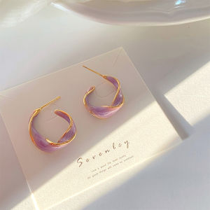 Wine Red C-Shaped Drip Glaze Female Earrings S925 Silver Pin 2026 New