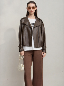 AMII | Vintage British Style Slim-fit PU Jacket