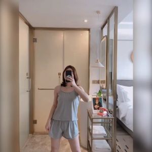 🔥Sale ลดราคา🔥 ชุดนอนผู้หญิง Set-11 สายเดี่ยว+กางเกงขาสั้น ผ้าฝ้ายยืด ทรงหลวม ใส่สบาย ผ้านุ่ม ไม่บางมาก *ต้องสั่งเผื่อไซส์*