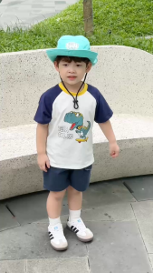 Set bộ tay ngắn bé trai áo thun zaclang họa tiết khủng long cool kid và quần short denim 9 tới 28kg BERNIE H1224B10