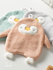 Ecoco Hanging Hand Towels Soft Coral Fleece Absorbent Kitchen Bathroom Hand Towel Cartoon Design
