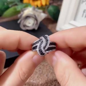 Huitan Special-interested Black White Design Women Rings for Wedding Ceremony Party Knot Shape Fashion Luxury Female Jewelry