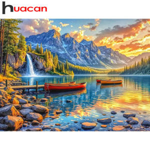 Huacan New Arrivals 2025 Diamond Painting Sunset Waterfall Diamond Mosaic Landscape Complete Kit Craft kit