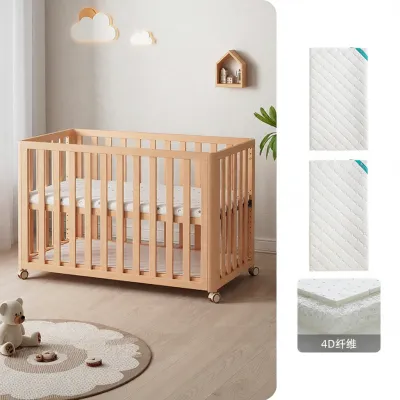 Adjustable Mobile Solid Wood Baby Crib