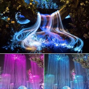 MEMEOKON | 16W Bluetooth 2M 200Pcs Fiber Optic Curtain Light Kit RGBW Waterfall Effect with Music Mode App/Remote Control for Party Decor