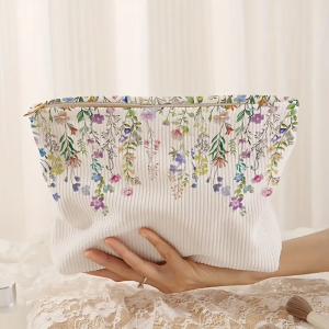Floral printed corduroy makeup bag lightweight zipper makeup storage box multifunctional bag with lining