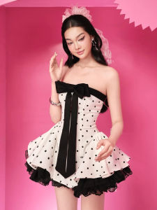 Unique Elegant Korean Sweet And Spicy Style Off-Shoulder Puffy Skirt Dress Womens Fashionable Design Beautiful Gentle Dress