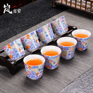 LanGongYao Ceramic Gongfu Tea Set Small Tea Cups Womens Style 8 Pieces Home Use Tea Tools Enamel Color Craftsmanship