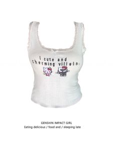 Phong Cách Mỹ In Hình Mèo Hello Kitty Áo Hai Dây/áo Cami Áo Ba Lỗ Nữ Ôm Vừa Vặn Mùa Hè Mới Dễ Thương Cay Mỏng Bé Gái Quần Áo Phía Trên