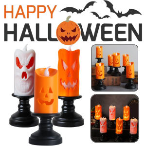 Halloween LED Electronic Candle Light Creative Flameless Horror Pumpkin Candle Holder Tea Light Happy Halloween Party Decoration