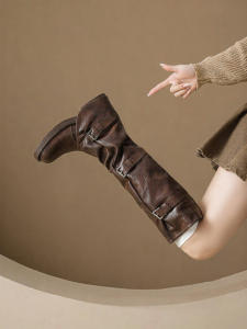 Agsdon | Brown Western Rider Boots for Leg Shaping Thick Heel Increase