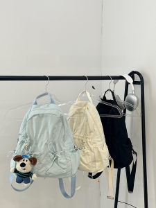 Lightweight Nylon Double Shoulder Bag for Women Ins Korean Style Casual Waterproof Zipper Closure Small Size Pure Color Pattern