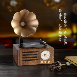 Universal Berlin Wooden Retro Bluetooth Speaker Mini Home Audio Radio Record Player HiFi Sound Effect Touch Control Knob Control