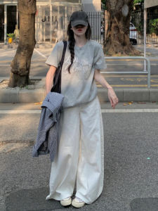 XIAOQIAOJIA | Gray Printed Shoulder Short Sleeve Womens Top 2025 New Loose Slimming Versatile Summer Fashionable High Waist A-Line Skirt