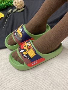 Lightweight Anti-Slip EVA Childrens Sandals Cute Car Digger Kids Slippers Boys Slip-On Shoes Comfortable Breathable Summer Footwear