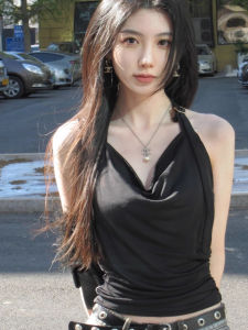 chaqi | Black Chain Strapless Crop Top Women Summer Outdoor Spicy Design Sensation Slim Fit Backless Sleeveless Hanging Neck Vest