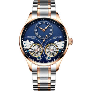 Đồng Hồ Cơ Tự Động Nam AILANG Hai Bộ Tourbillon Kim Dạ Quang Dây Da Chống Nước Thời Trang & Phong Cách Thường Ngày